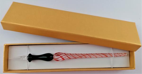 Tintenschreiber (Griff:schwarz/Schaft: transp./rot-weiße Streifen)